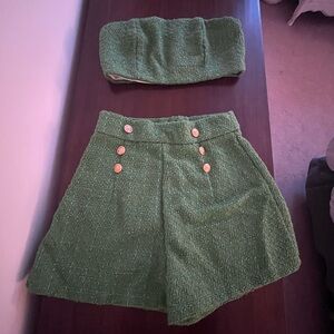 Green Two-Piece Set with Button Details